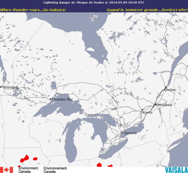 Carte canadienne du risque de foudre  - Ontario - Environment Canada